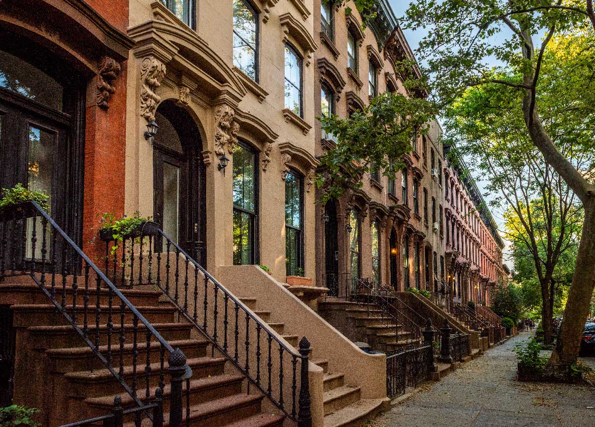 A block of Brooklyn brownstones