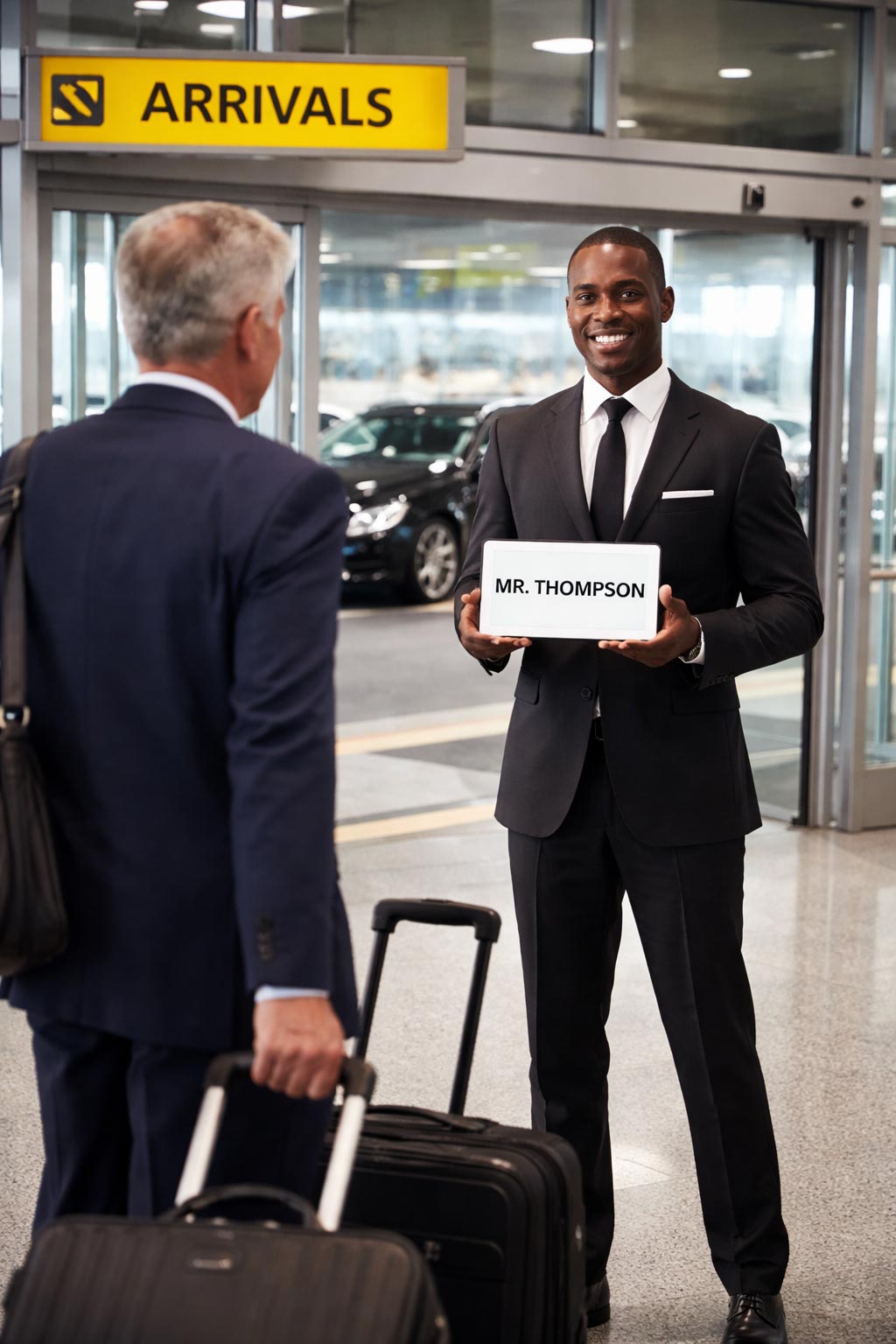 WTM365 chauffeur greeting a client at JFK Airport