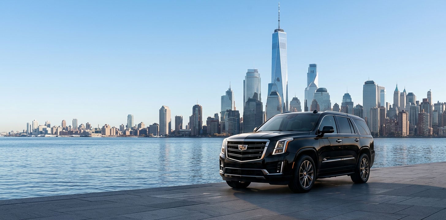 Luxury SUV with the New York City skyline behind it