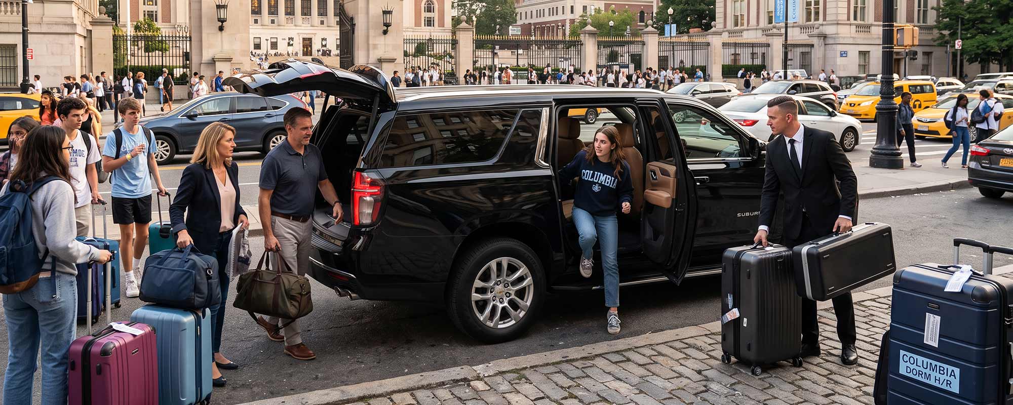 Students arriving at a New York City university campus